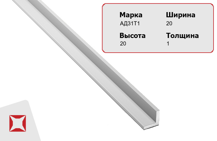 Алюминиевый уголок анодированный АД31Т1 20х20х1 мм  в Екатеринбурге